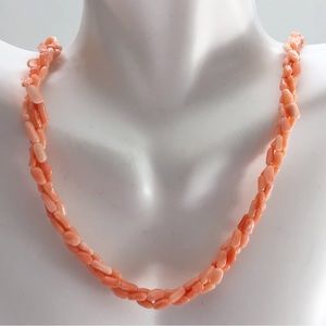 Vintage Angelskin Coral Twist Tube Bead Necklace